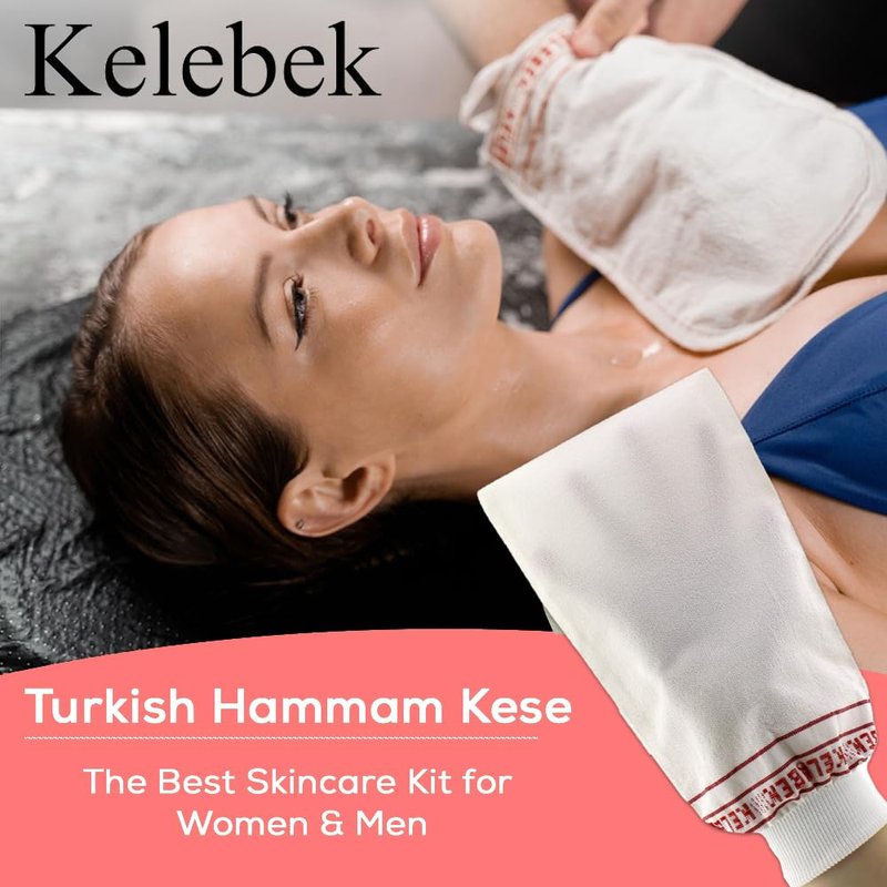 Set of 2 - Kelebek Premium Exfoliating Mitt | Deep Cleansing Bath Gloves for Women and Man | Natural Turkish Hammam Keesa for Body Scrub & Dead Skin Removal (Medium Texture)