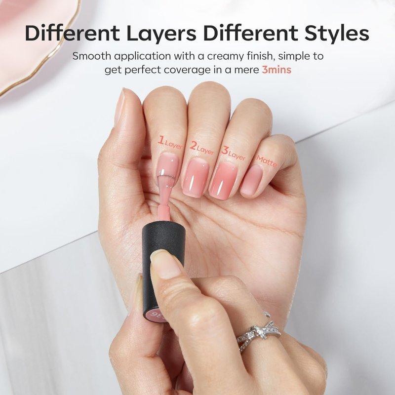 modelones Gel Nail Polish Jelly Nude Polish Sheer Natural Pink Translucent Soak Off LED Nail Lamp Nude Gel Nail Polish for Summer Nail Art DIY Manicure Gift for Women 15 ML