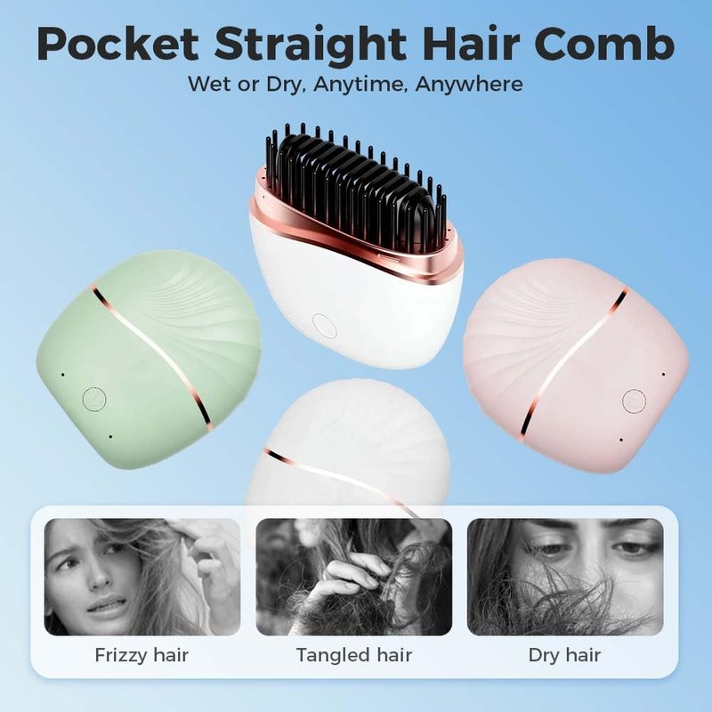 Mini Hair Straightener, 2 in 1Cordless Rechargeable Fast Heating Portable Hair Straightener Comb with Mirror & 3 Temp Settings & Anti-Scald Shell, Perfect for Travel Use (White)