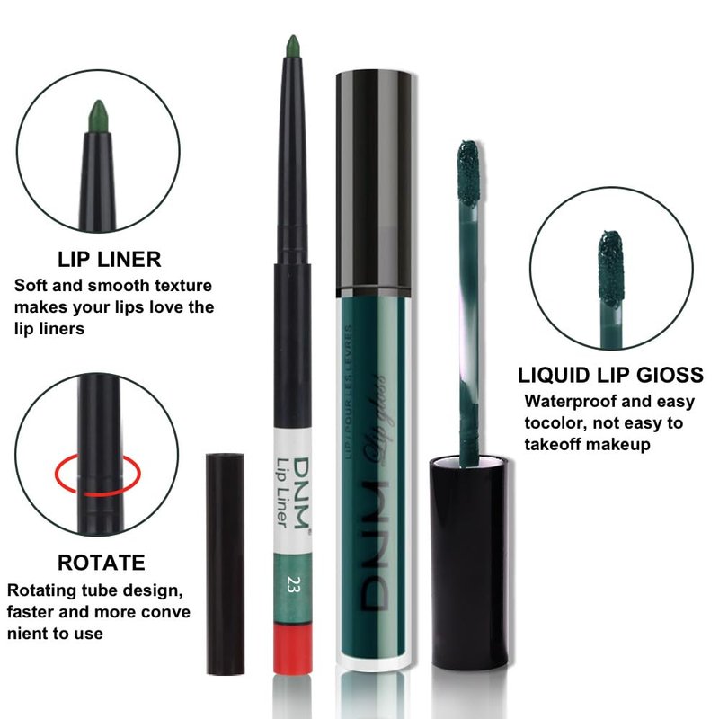 Evpct Matte Dark Green Lipstick & Lip Liner Set - Long-Lasting 24H Formula | 2 Pcs