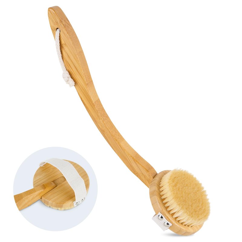 JingSoft Detachable Dry Brushing Body Brush, Natural Boar Bristle Back Scrubber for Shower for Men and Women with Long Handle for Exfoliation and Lymphatic