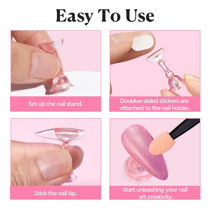 AZUREBEAUTY Nail Stand Set, Magnetic Nail Stand for Press Ons, Acrylic Nail Holder for Painting Nails, Round Metal Base, 200 Double-Sided Sticky Tabs, Nail Tips Practice Display for DIY Salon Supplies