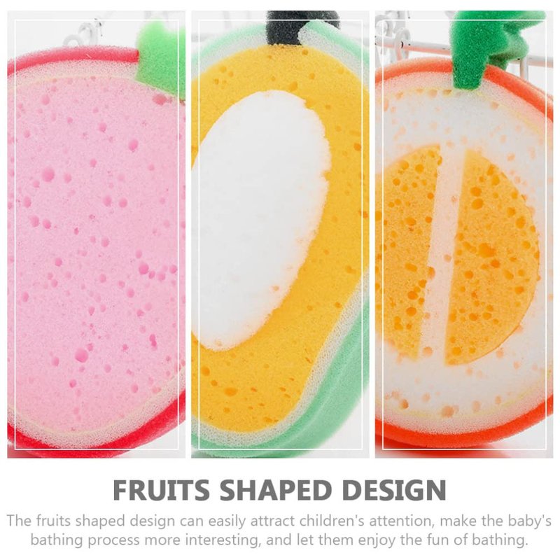 Beaupretty Fruit Bath Sponge Set for Babies Toddlers - Thickened Soft Shower Sponges with Fruit Shapes for Gentle Exfoliating and Travel Bathing Tools 6Pcs 5.90X4.52X1.18In