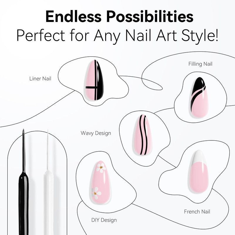 Makartt Gel Nail Polish Liner Set 8ML 2 Colors White and Black for French Nail Art French Tips Swirls DIY Manicure Soak Off UV Curing with Thin Brush