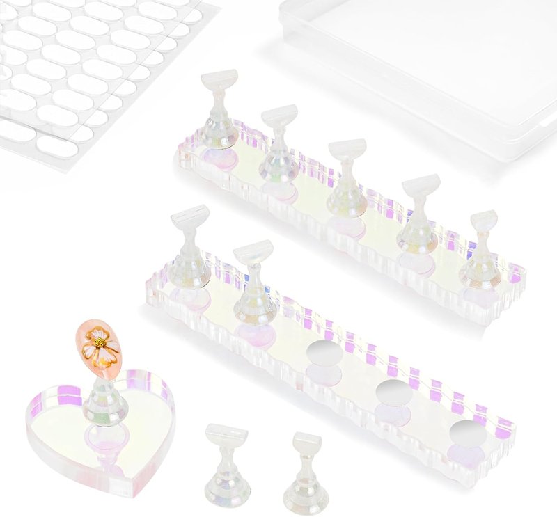 Aurora Nail Stand - Strong Magnetic Holder Kit for Press-On Acrylic Nails | 200PCS Double-Sided Tape & Heart-Shaped Display (Medium)
