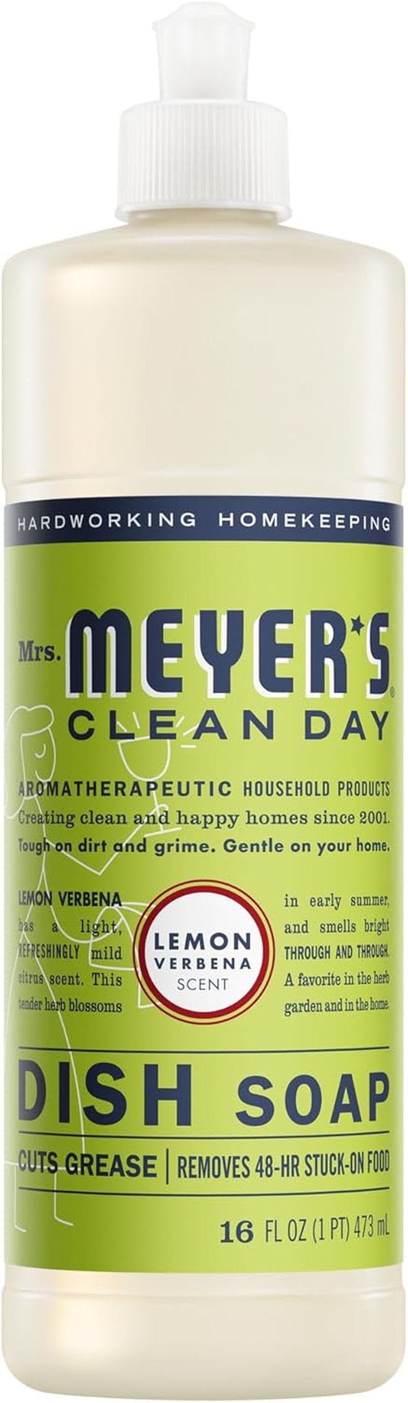 Mrs. Meyer's Clean Day Liquid Dish Soap - Lemon Verbena Scent | 16 Fl. Oz. Bottle