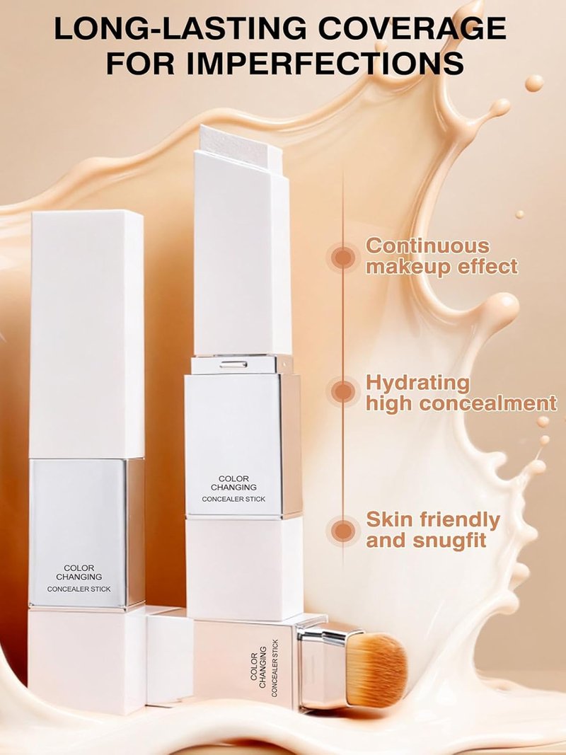 Color Changing Foundation Stick - 2 in 1 Korean Makeup with Brush | Moisturizing Full Coverage (Fair)