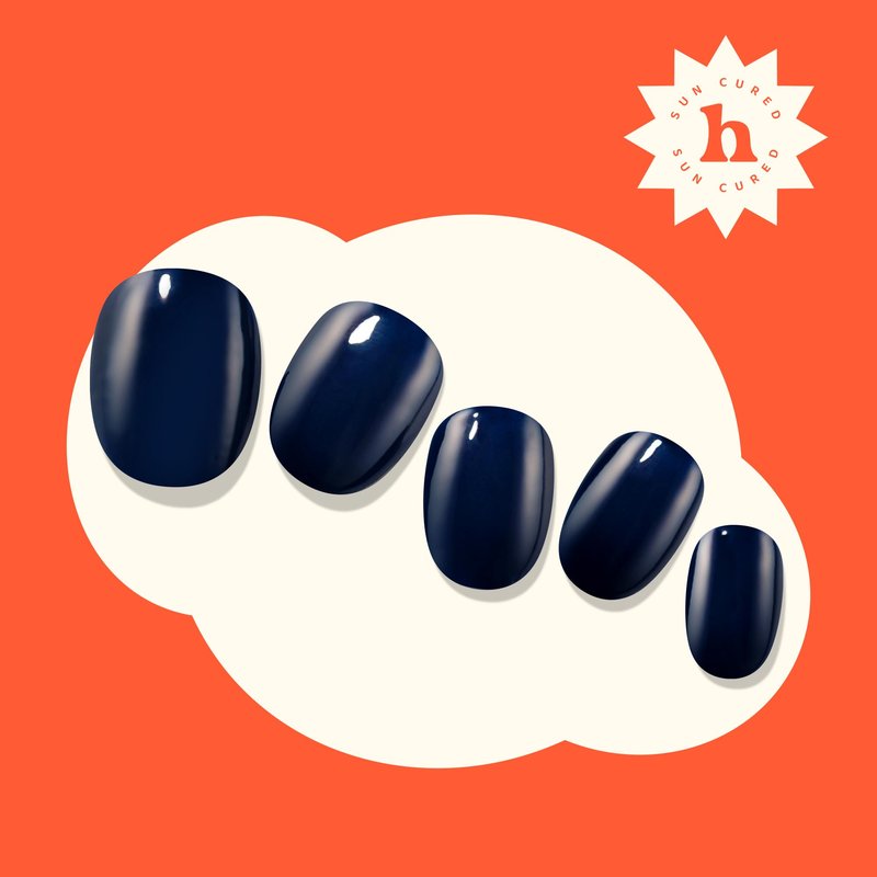 Heyhae Semi Cured Gel Nail Strips | No LED Lamp Needed | Summer, Solid, Navy | Easy Apply & Remove, Salon Quality | Includes 28 Strips, 1 Prep Pads, Nail File & Wooden stick - Hey, Navy Baby