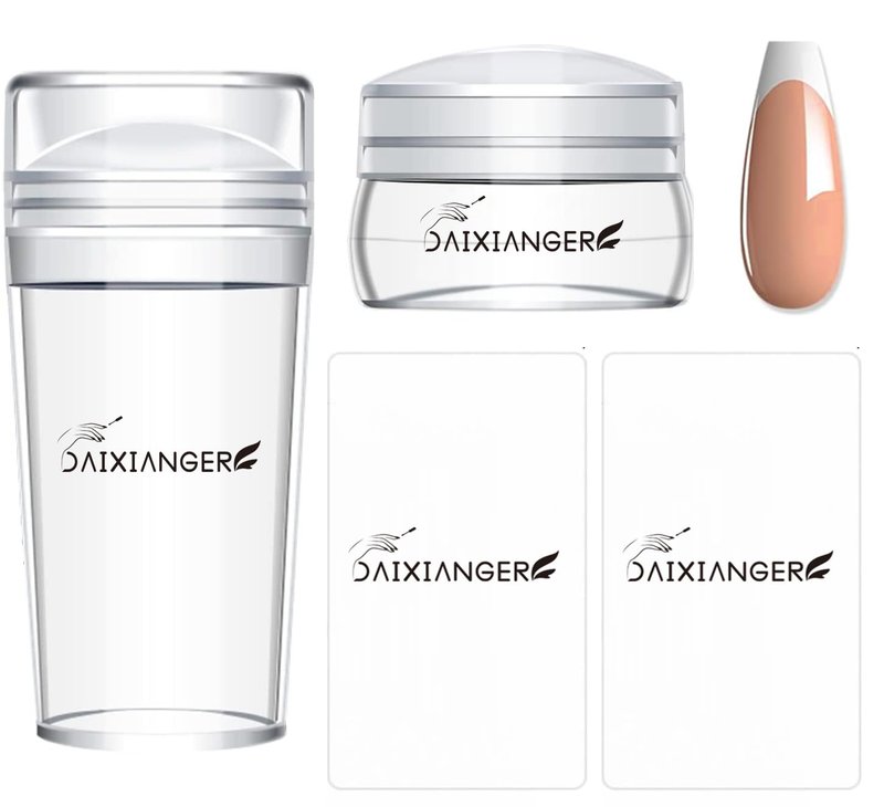 DAIXIANGER French Tip Nail Stamp, Nail Stamping Kit, French Tip Stamp Tool, 2 Sizes Clear Nail Stamper with Scraper, Professional Nail Stampd for French Manicure & DIY Nail Art at Home