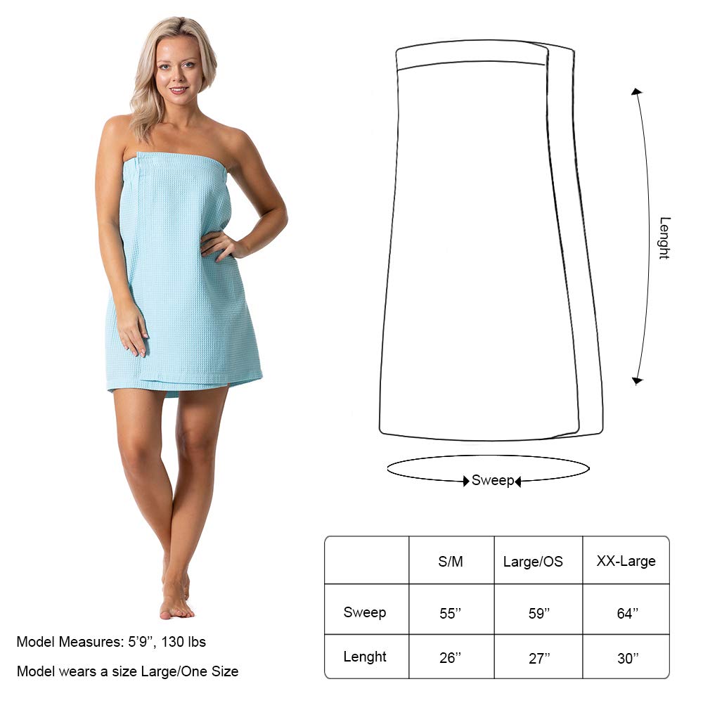 Turkish Linen Women’s Waffle Spa Body Wrap with Adjustable Closure (Small/Medium, Light Turquoise)