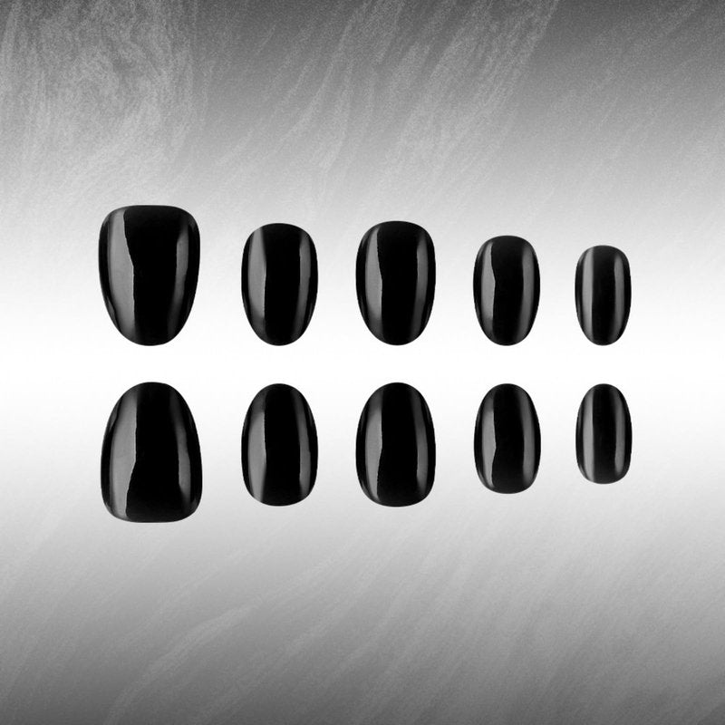 Black Solid Color Press On Nails Short Almond Fake Nails Glossy Full Cover Stick On Nail for Women Manicure 32Pcs