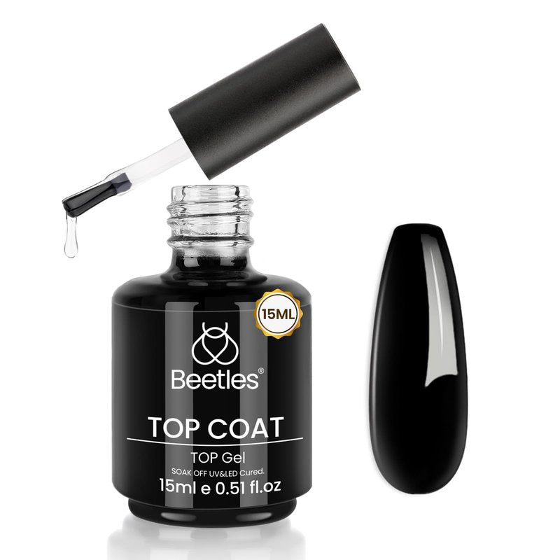 Beetles Gel Top Coat - 15ML Gel Polish No Wipe Top Coat for Nails Soak Off UV/LED Cured High Gloss Shine Long Lasting Protection