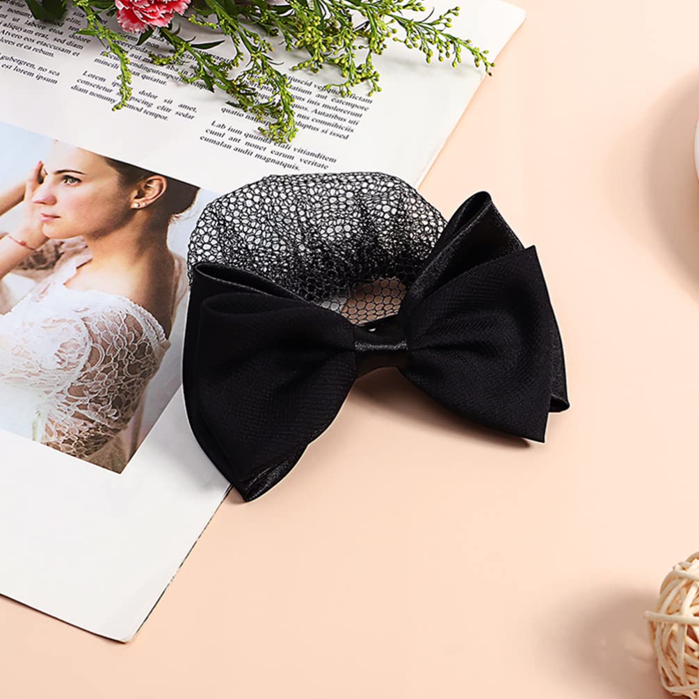 Uonlytech Hair Pin, 6pcs Bowknot Hair Snood Net Barrettes, Ribbon Barrette With Net Chignon Hair Bun Cover Mesh Clip Hair Tie for Women Girls Dancer, Black