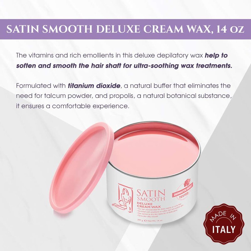 Satin Smooth Deluxe Cream Hair Removal Wax - Soft Wax for Face & Body, Professional Waxing for Sensitive Skin, Thick & Curly Hair, 14 oz, 1-Pack