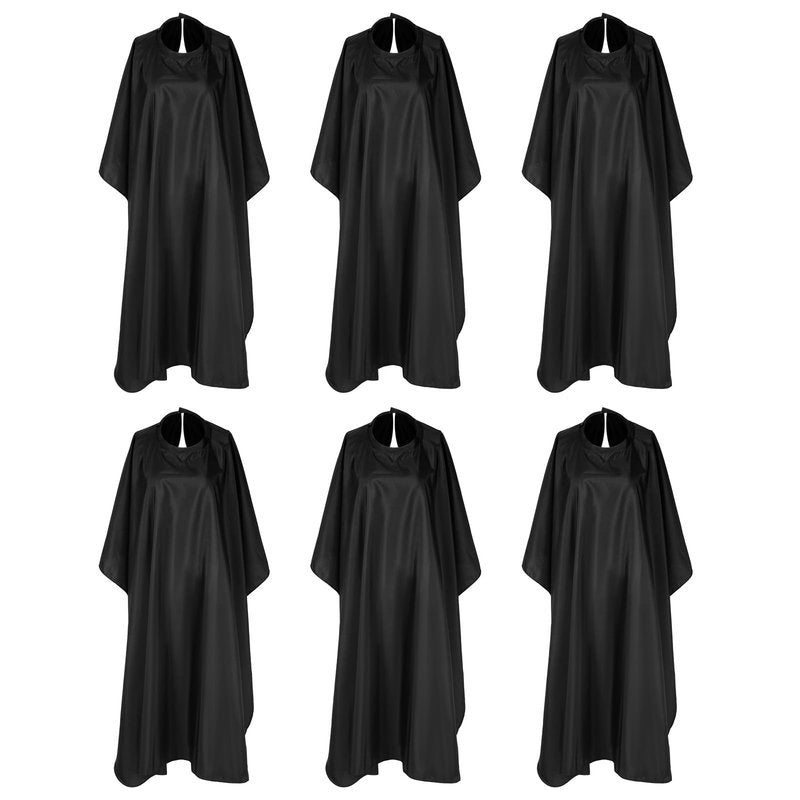 Exclaith 6 Pack Black Waterproof Hair Salon Cape Large Hair Cutting Salon Cape with Metal Snap Closure Haircut Apron for Women Men Hairstylists,Black