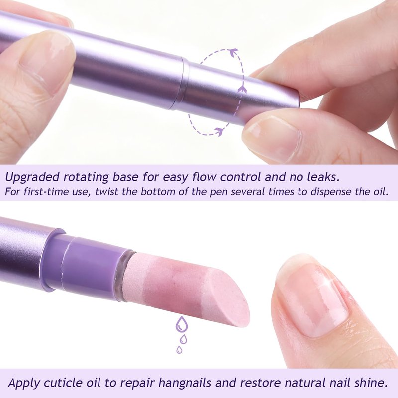 Furtherpretty 5PCS Cuticle Oil Pusher Pen Set, 2-in-1 Ceramic Cuticle Pushers with Oil for Nail Repair, Hangnail & Dry Cuticle Removal, Nail Care Pens for Manicure & Pedicure, Professional Salon Tools