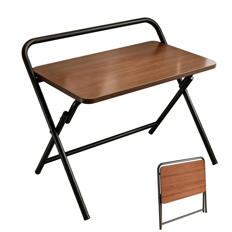 Aivernses Folding Table, Small Computer Desk, Foldable Desk for Bedroom, Mini Desk for Home Office&Study, 24x16 Inches, No Assembly Required, Wood Top with Metal Frame, Dark Brown