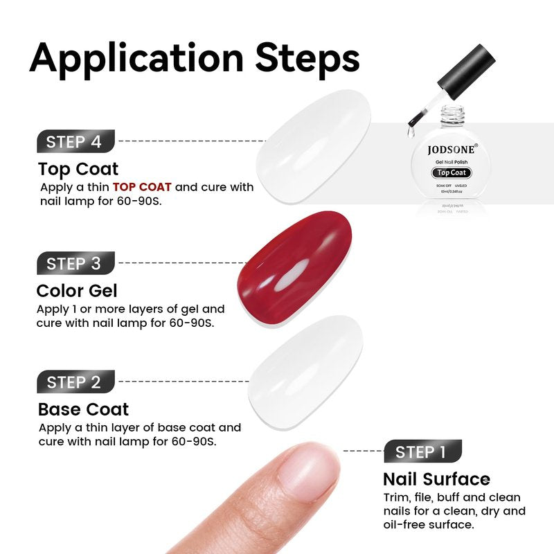 JODSONE Top Coat Gel Polish - High Gloss Finish for Long-Lasting Manicure | 10ML No Wipe, UV Lamp Required