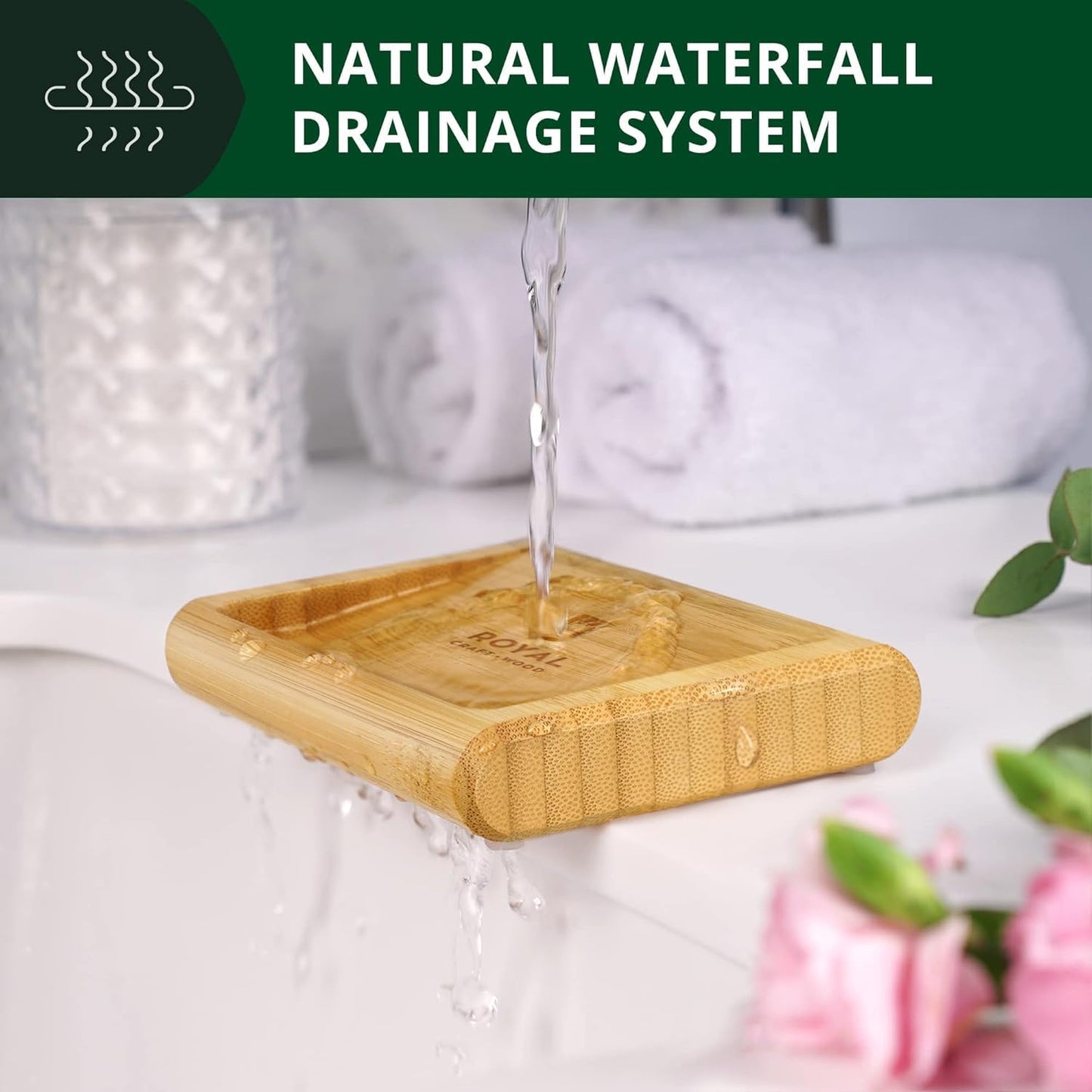 Royal Craft Wood Bamboo soap Dish, Bathroom and Shower soap Holder, Self draining Kitchen soap Tray