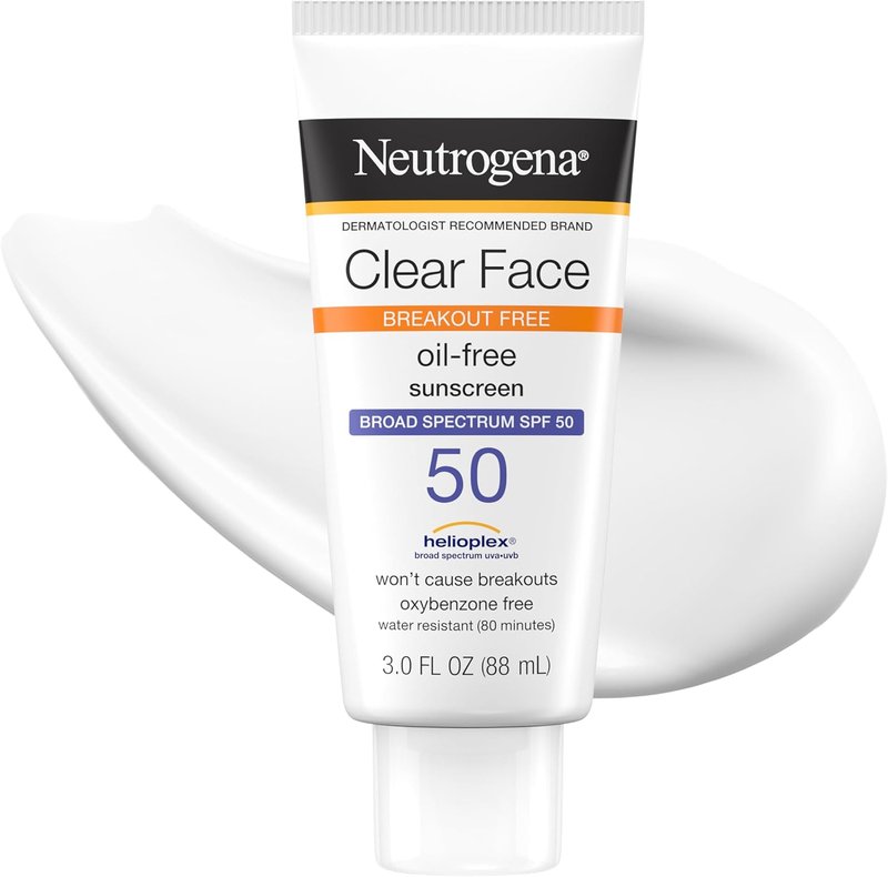 Neutrogena Clear Face Sunscreen Lotion - SPF 50 for Acne-Prone Skin | Oil-Free, Matte Finish, 3 Fl Oz