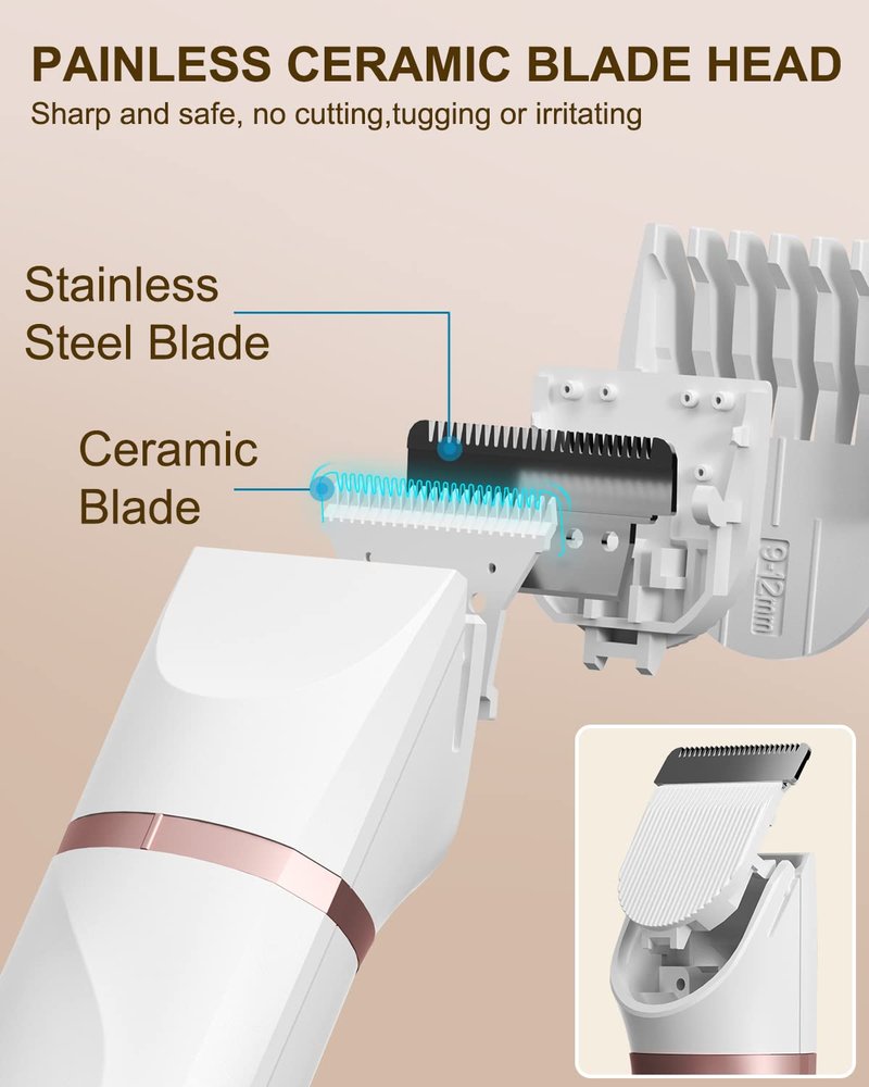 Bikini Trimmer for Women,Painless Electric Razor & Body Shaver for Pubic Hair,IPX7 Waterproof Hair Trimmer Women with Ceramic Blades,USB Rechargeable,Wet/Dry Use,Gifts for Women（White）