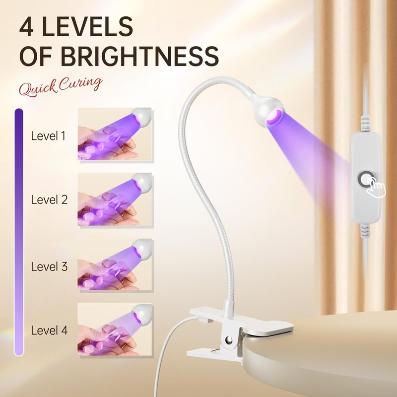 AORAEM LED Nail Lamps 3W Flexible Gooseneck Lamp Quicky Dry Nail Manicure Dryer Gel Polish Curing Light Plug Play Portable Flash Cure Light for Gel Nails Home DIY Professional Nail Tools White
