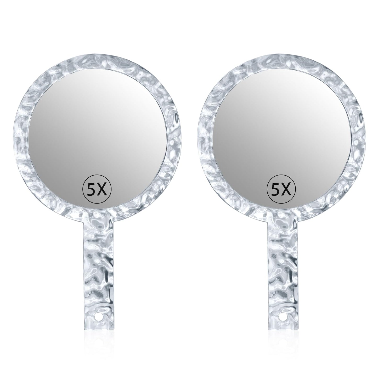 YEAKE Hand Mirror,Double-Sided Handheld 1X/5X Magnifying Mirror with Handle, Handle Makeup Mirror,Acrylic, 6.1" W x 10" L, Rounded Shape, Clear 2 PCS