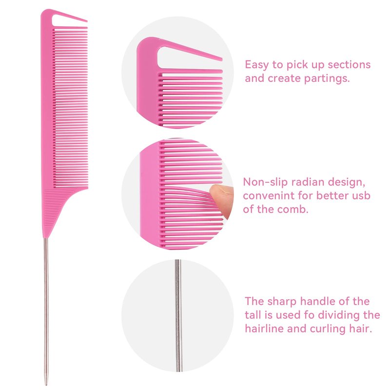 10Pcs Rat Tail Combs Hair Clips Set 4Pcs Combs for hair stylist Teasing Comb Parting Comb and 6Pcs Alligator Hair Clips Hair Styling Braiding Comb for Women Girls