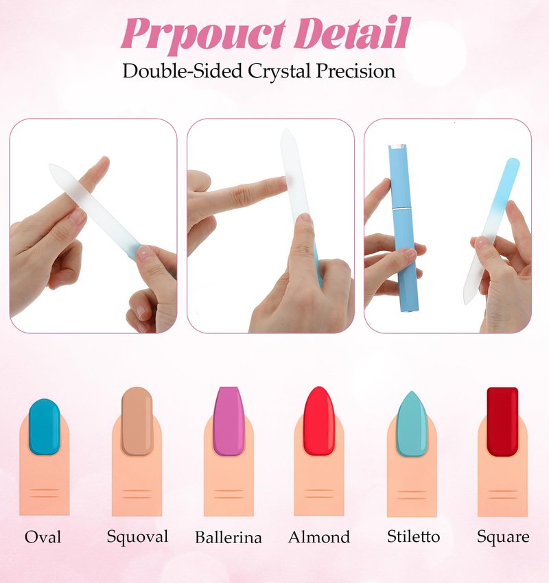 4 Pack Glass Nail File, Glass Fingernail Files with Cass for Women Double Sided for Natural & Artificial Nails, Reusable Nail Filer for Manicure & Pedicure, with Travel Case