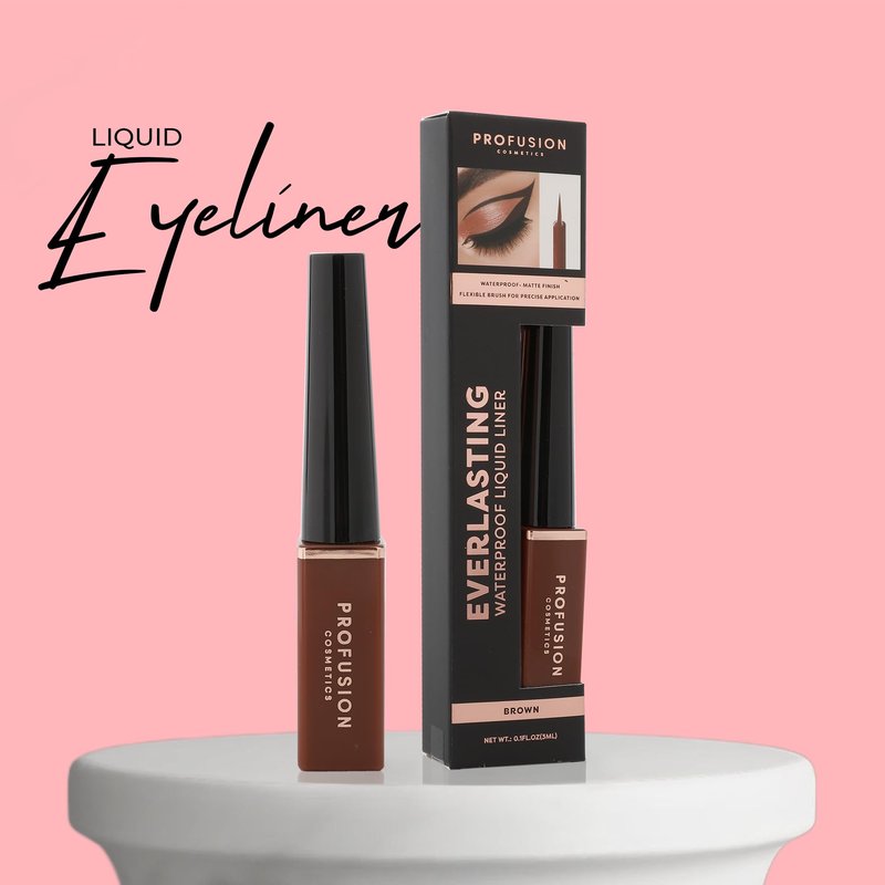 Profusion Cosmetics Everlasting Waterproof Liquid Eyeliner – Pro-Control Brush for Bold Definition, Long-Wearing Smudge-Resistant Vegan & Cruelty-Free Eye Makeup (Brown)