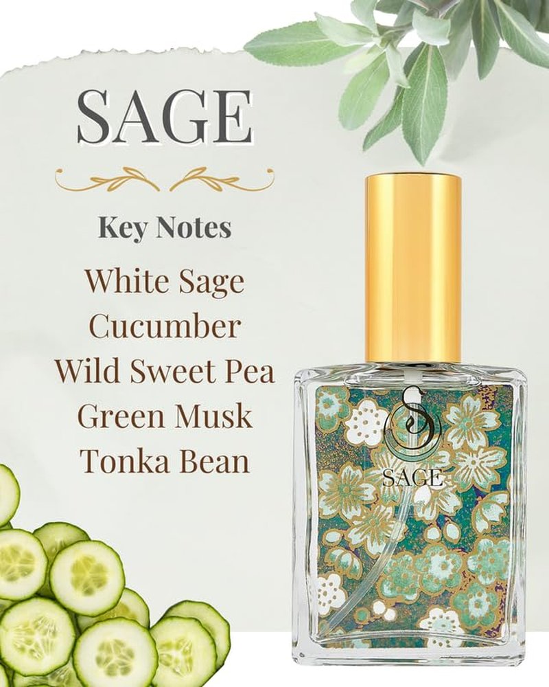 Sage Luxury Spray Perfume for Women - Cucumber, White Sage & Tonka Bean | 2 oz Travel Size