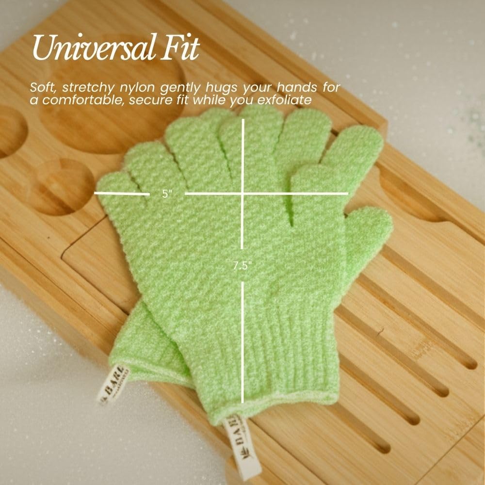 Bare Botanics 4 Pack Gray Exfoliating Gloves for Shower | 100% Nylon Fibers | Exfoliating Bath Gloves for Shower Exfoliating | Shower Gloves & Dead Skin Remover for Body | Wet & Dry Exfoliating Glove