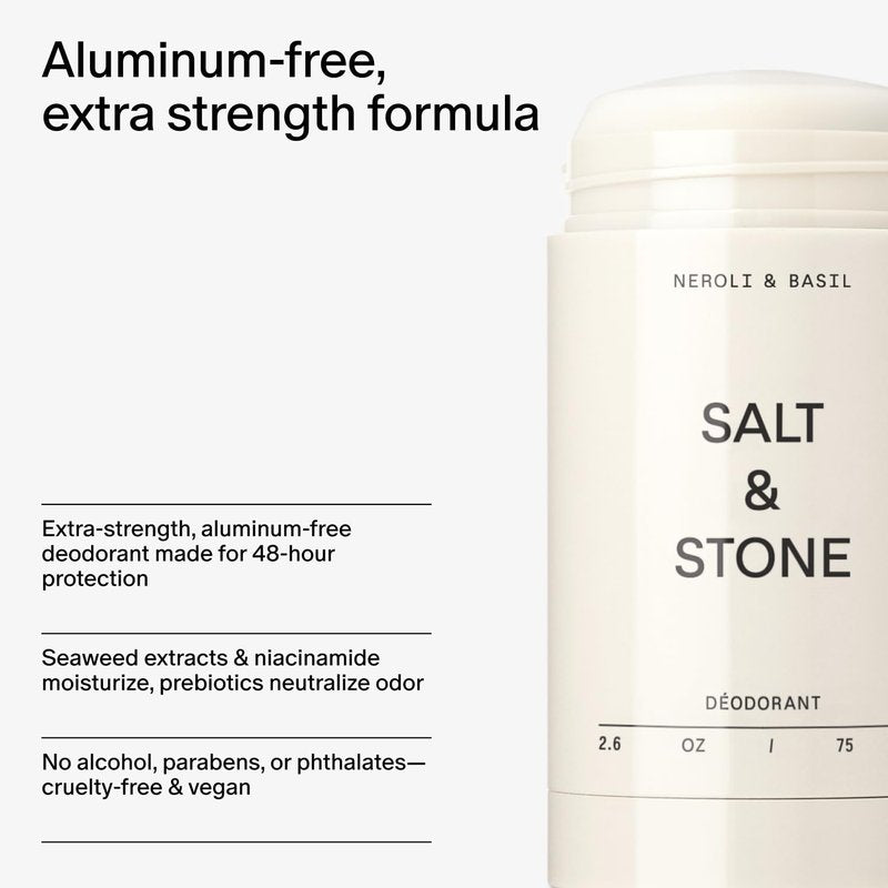 Aluminum-Free Deodorant - Extra Strength 48-Hour Protection | Seaweed Extracts, Niacinamide & Prebiotics | Neroli & Basil Scent