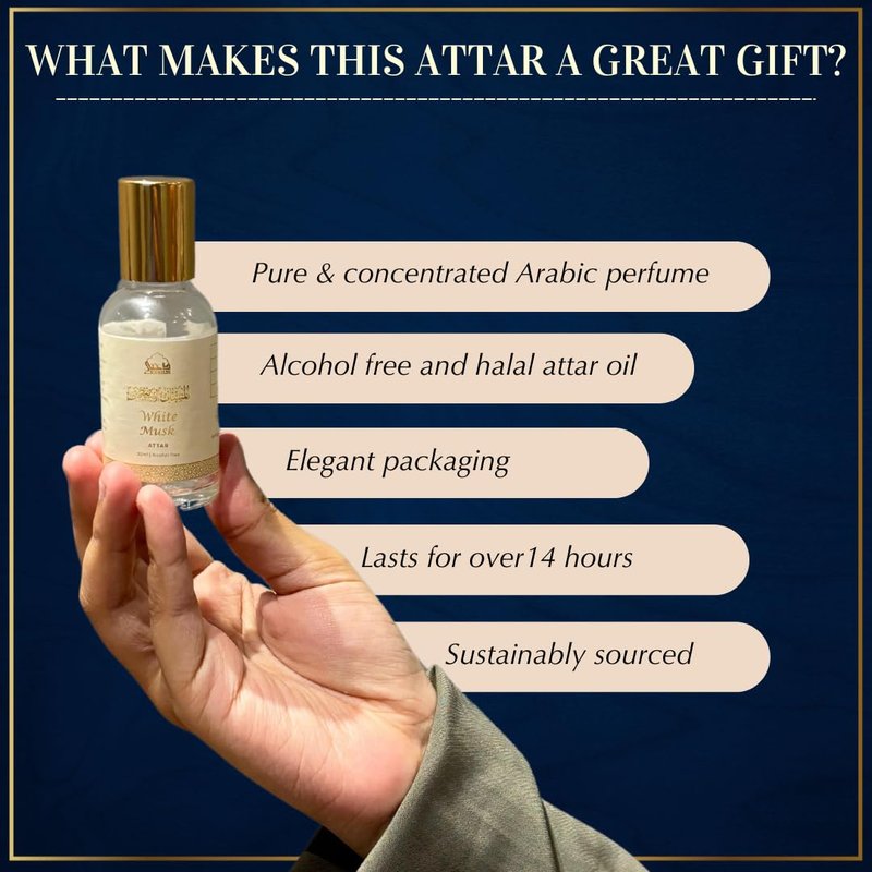Dukhni White Musk Attar Oil Arabic perfume oils for men and women | 30ml Pure musky attar roll on perfume, alcohol free mild scent | Eid, Ramadan, Umrah Gifts & Hampers, Vegan Islamic Fragrances