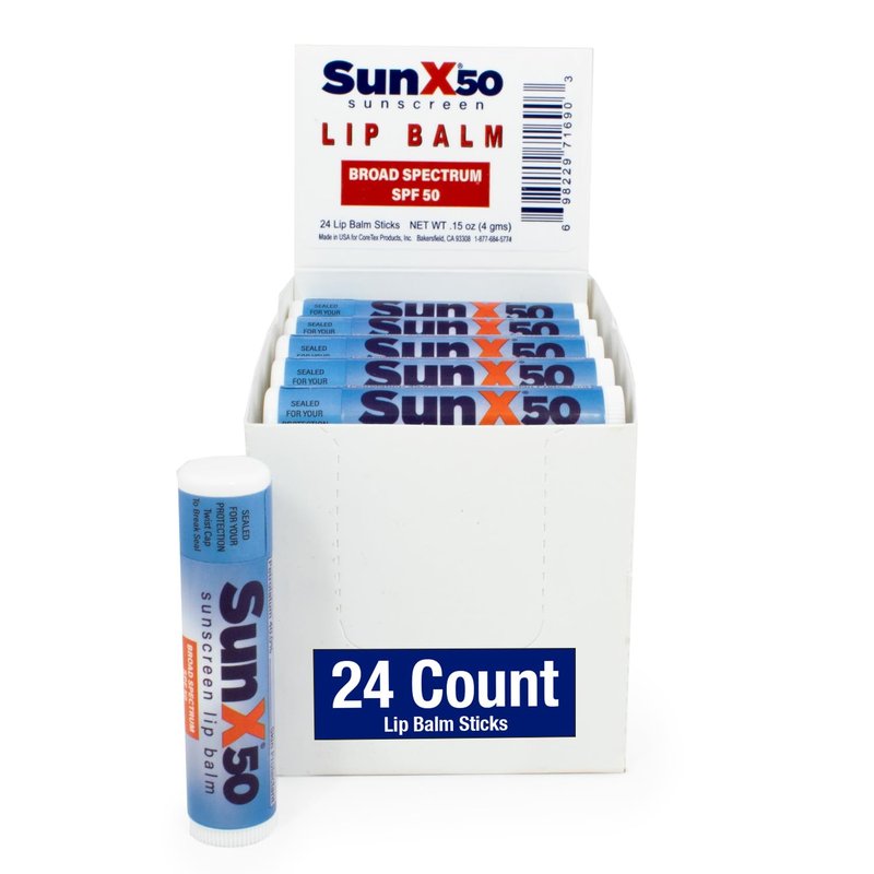 CoreTex Sun X 50 Lip Balm SPF 50 - Broad Spectrum UVA/UVB Protection | Water Resistant, Paraben-Free - 24 Pack