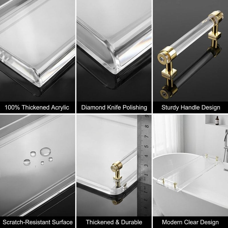 Bathtub Tray, 1 or 2 Person Bath and Bed Luxury Bathtub Caddy Tray Clear Acrylic Bathtub Caddy Tray with Gold Handles Accessories for Bath Tub, 31x9 Inch