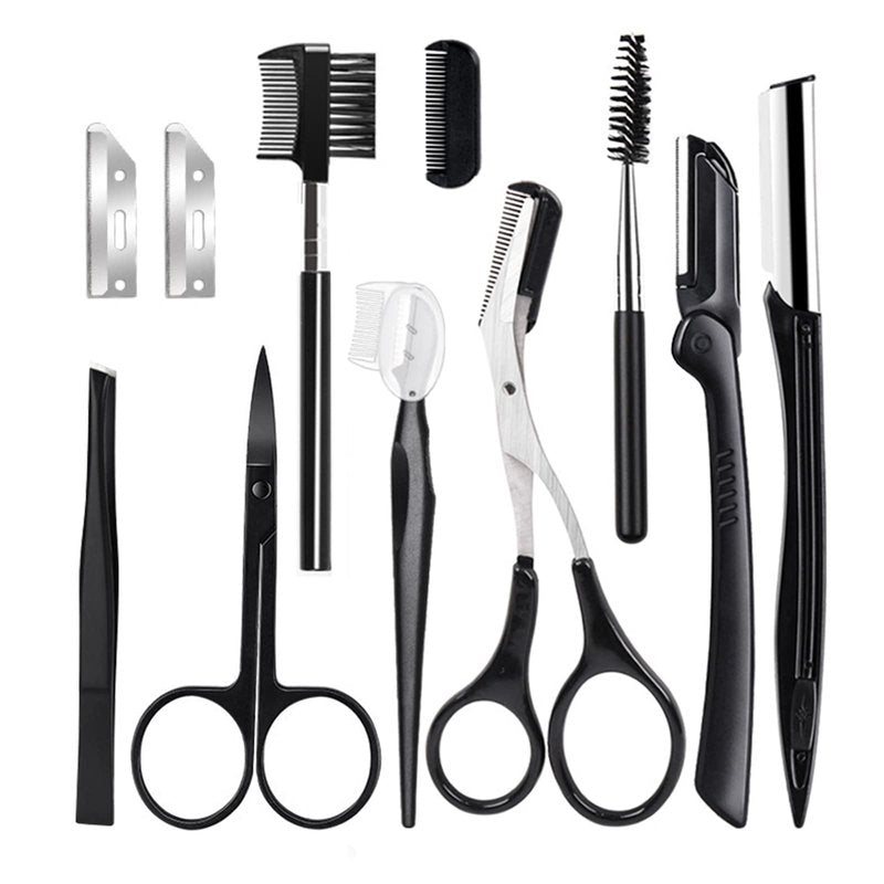 MAEXUS Eyebrow Razor, 11 in 1 Eyebrow Kit, Eyebrow Kit for Women, Including Stainless Steel Eyebrow Trimmer Eyebrow Comb Eyebrow Clip Small Scissors Beauty, 11Pcs Eyebrow Shaping Kit