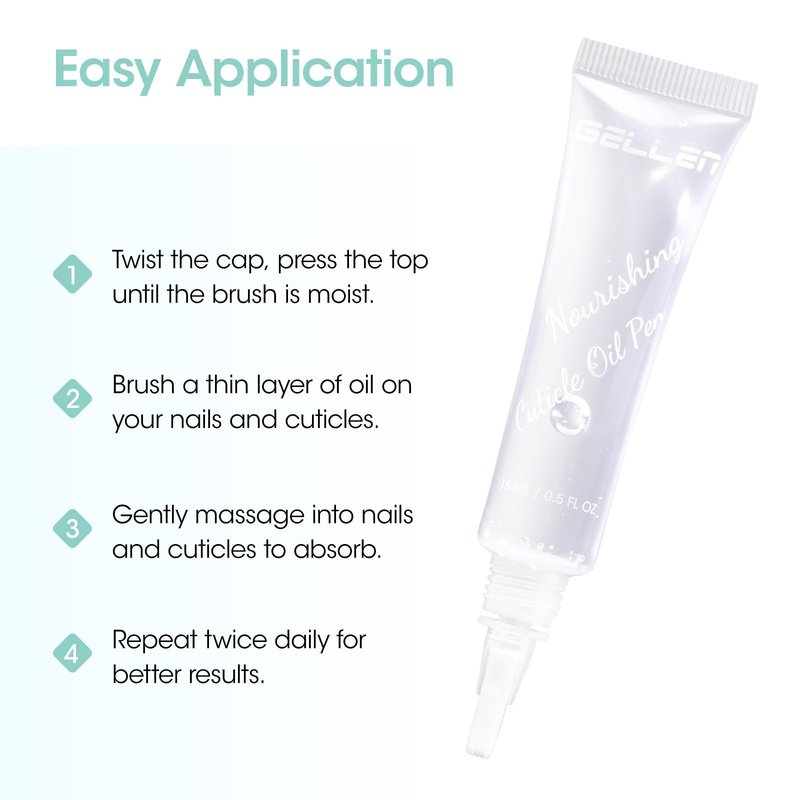 Gellen Nail Cuticle Oil Pen, Travel-sized Soft Brush Design, Rich in Jojoba Oil & VE, Soften Cuticle & Moisture for Dry Thin Nails, 15ml Fragrance-free