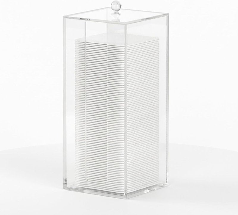 Clean Skin Club Acrylic Cotton Pad Dispenser - Vertical Storage Box with Lid for Easy Access