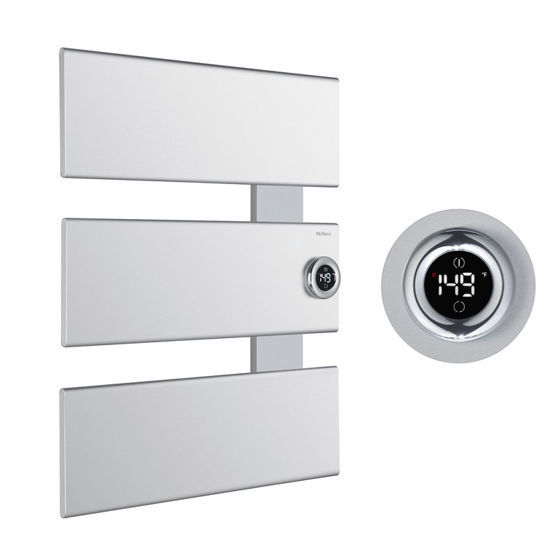 P&Dlusir Towel Warmer, Heated Towel Rack with Adjustable Temperature and Timer (1-24h, On), Fast Heating and Drying for Bathroom, Memory & Remote Control Compatible, Right-Wiring, 3-Panel, Silver