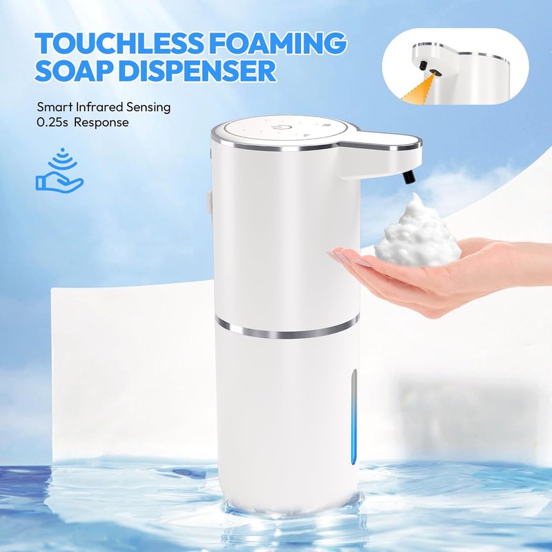 Automatic Foaming Soap Dispenser - Touchless 12.8oz Rechargeable Wall Mounted | Ideal for Bathroom & Kitchen (White)