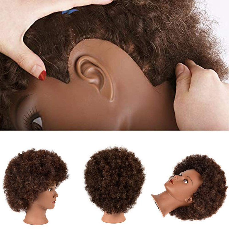 Afro Curly Mannequin Head with 100% Human Hair Curly Hair Hairdresser Hair Styling Cosmetology Manikin Head Doll head for Hairdresser Practice Styling Dye Braiding with Clamp Stand