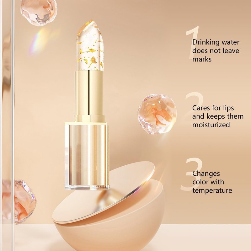 2PCS Transferproof Color Changing Lipstick, Clear Gold Crystal Colors Changing Lipsticks for Women, Long Lasting Moisturizing Glossy Shine Lip Gloss, Deep Nourishment Formula