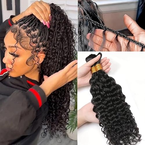 Boho Hair for Braiding 30 Inch Deep Curly Human Hair for Bohemian Knotless Braids 2 Bundles 100g Deep Wave Bulk Micro Braiding Hair