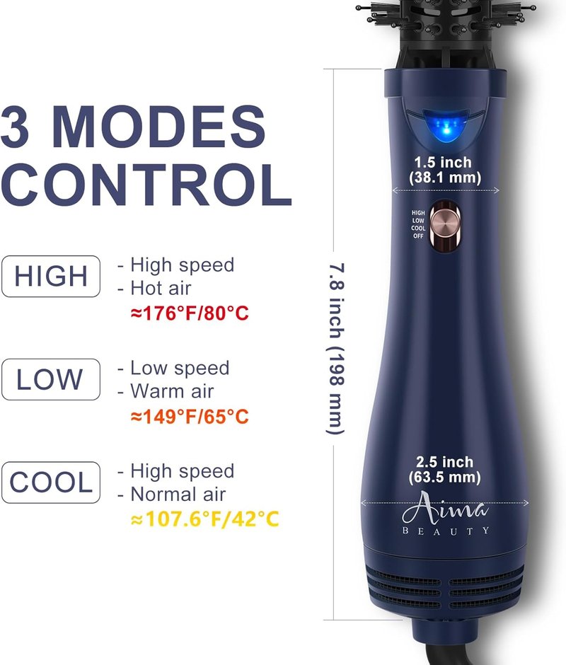 Aima Beauty Hair Dryer Brush - 4-in-1 Hot Air Straightener & Curler for Women | Prussian Blue