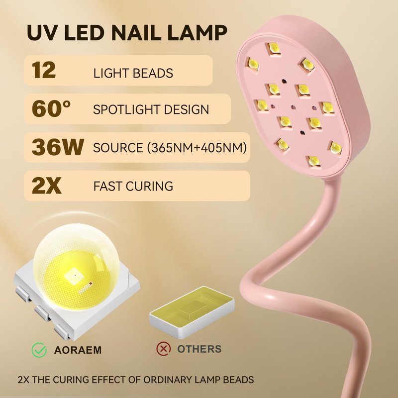 AORAEM UV Nail Lamp - Gooseneck Mini 36W Rechargeable LED Light | Quick Dry Gel Nail Dryer, Pink
