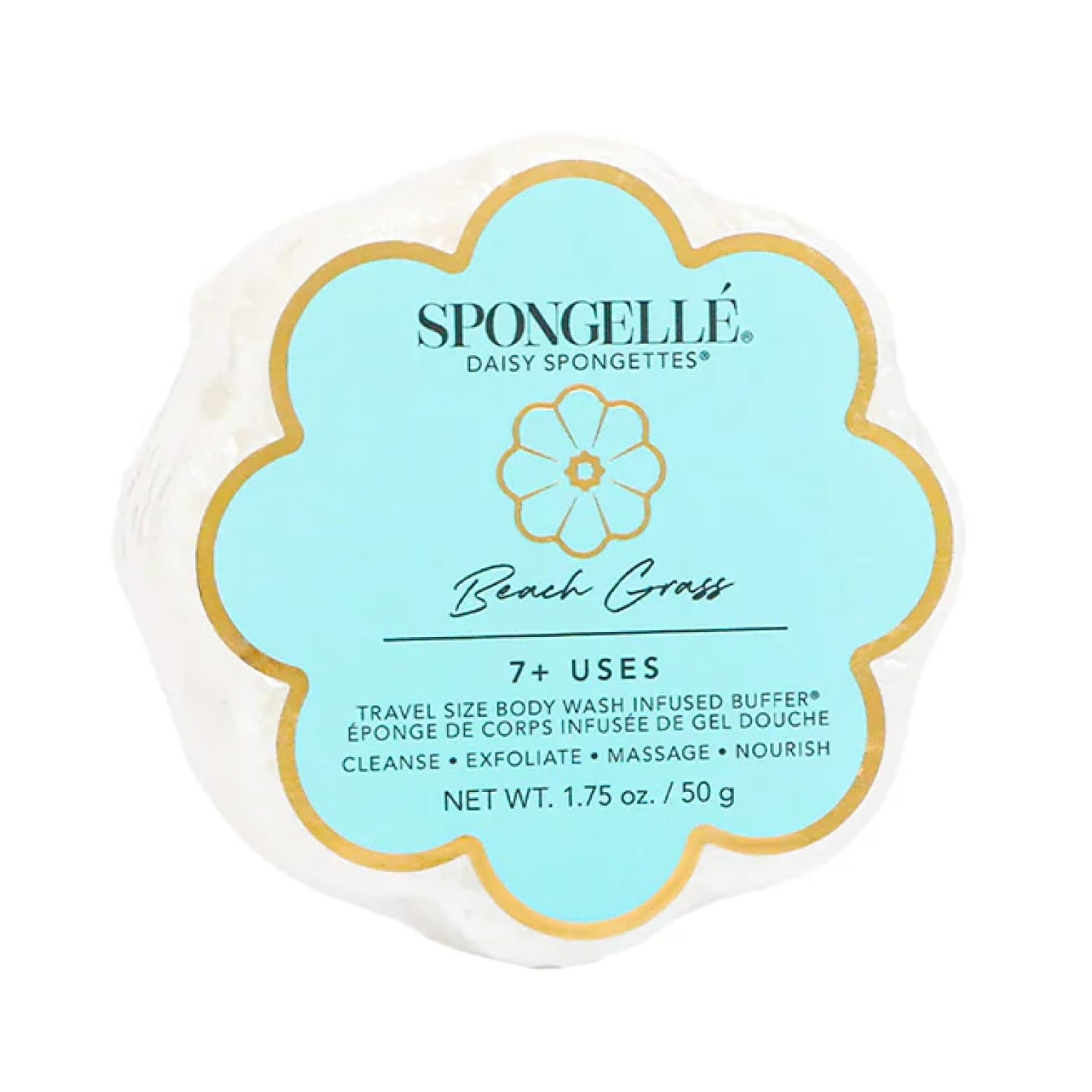 Spongellé Beach Grass Daisy Spongette Bath Sponge | Built-in Body Wash & Body Scrubber, Shower Loofah Sponge for Women, Travel Essentials | 7+ uses