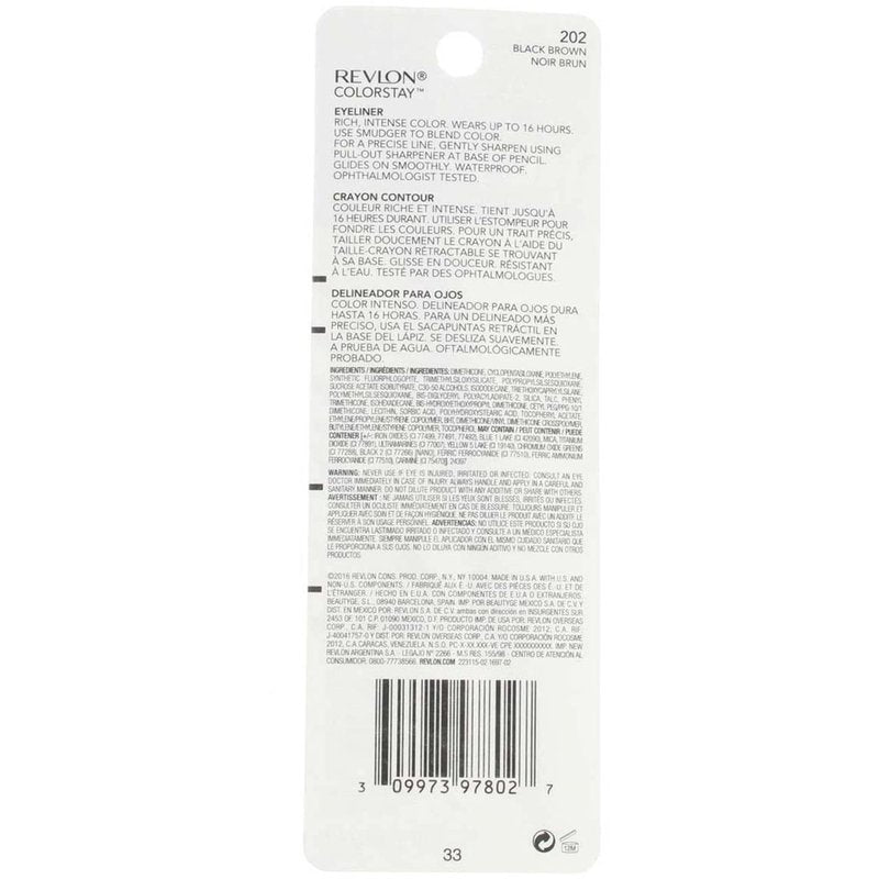 Revlon ColorStay Pencil Eyeliner - Waterproof, Smudgeproof, Longwearing with Ultra-Fine Tip | Black Brown, 0.01 Oz