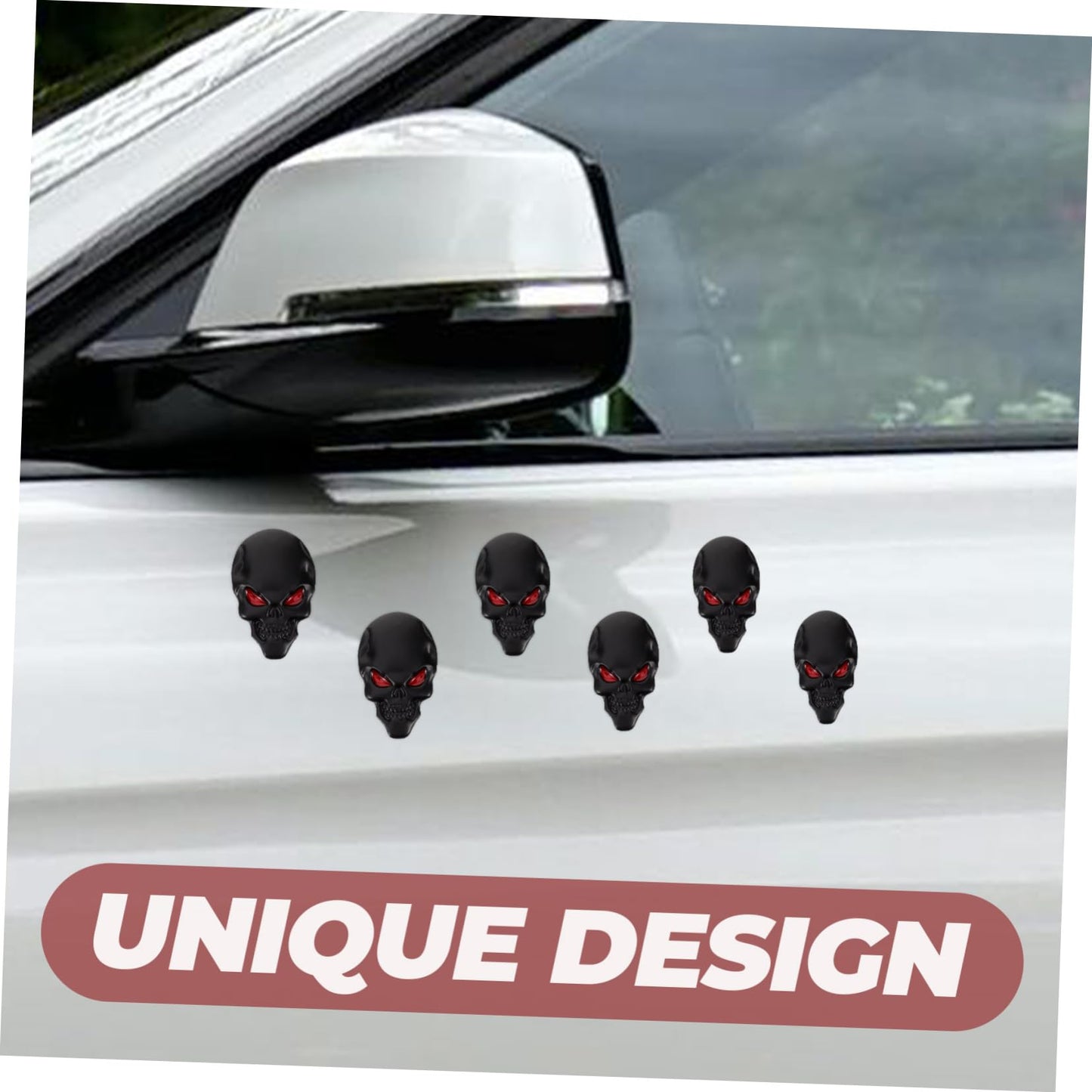 GLEAVI 4Pcs Black Zinc Alloy 3D Skull Car Decals Universal Metal Emblems for Vehicle Decoration 1.96X1.29 Inch
