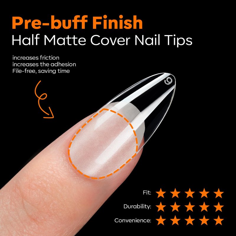 Modelones Medium Almond Nail Tips - Pre-Shaped Full Cover Fake Nails | 216PCS in Clear, 12 Sizes
